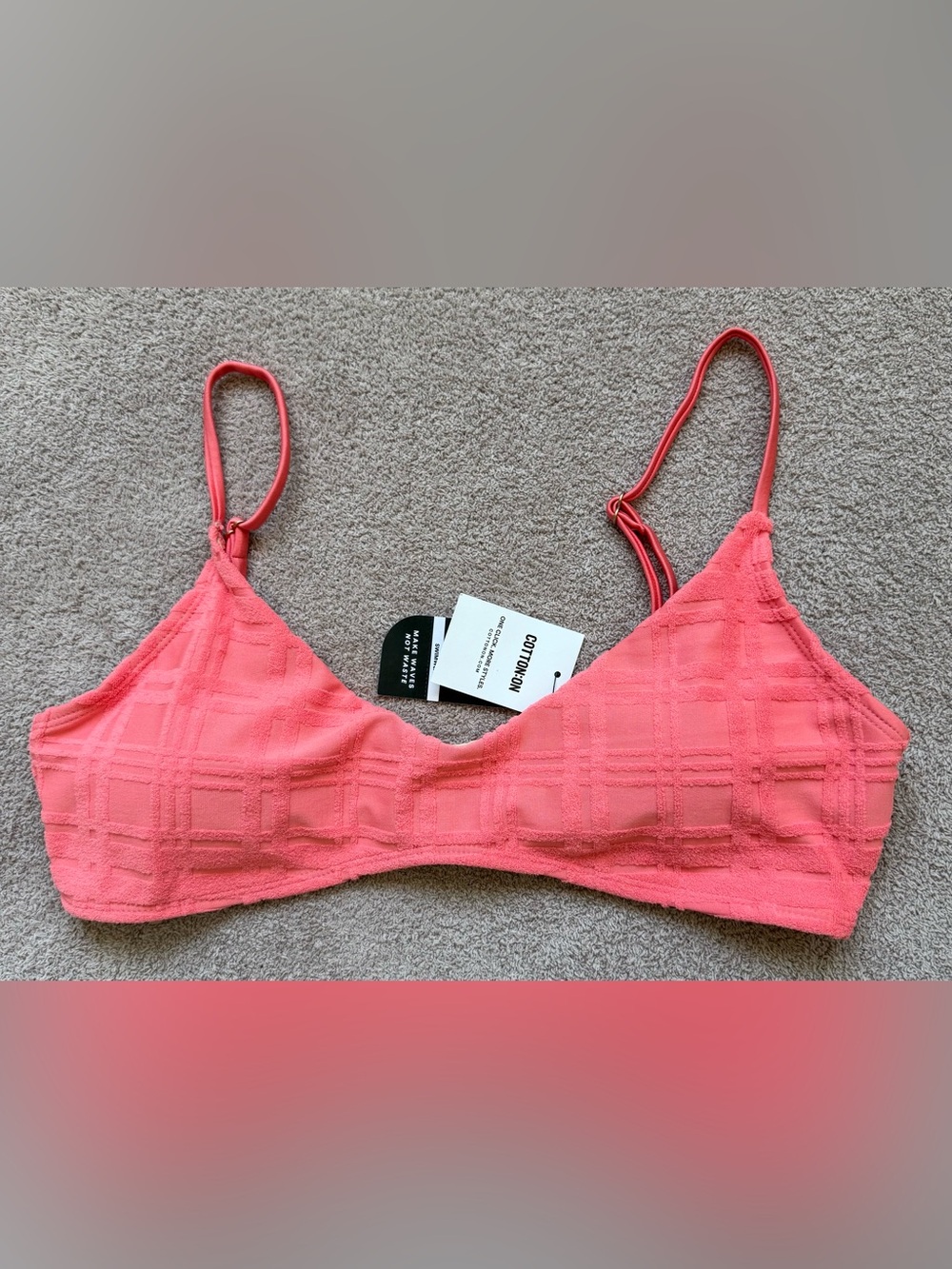 Cotton On Body - Super Scoop Bikini Top - SHELL PINK TERRY JACQUARD